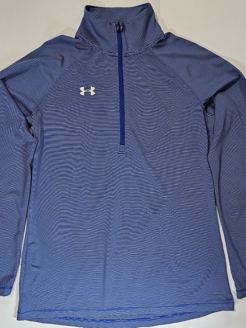Under Armour Heatgear 1/4 Zip Pullover Womens XS Blue Stripe Loose Fit Athletic
